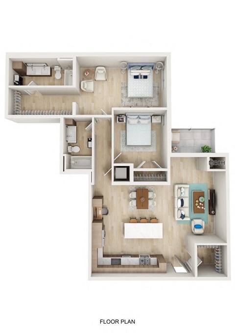 Floor plan for 2 beds, 2 baths, 1254 sqft